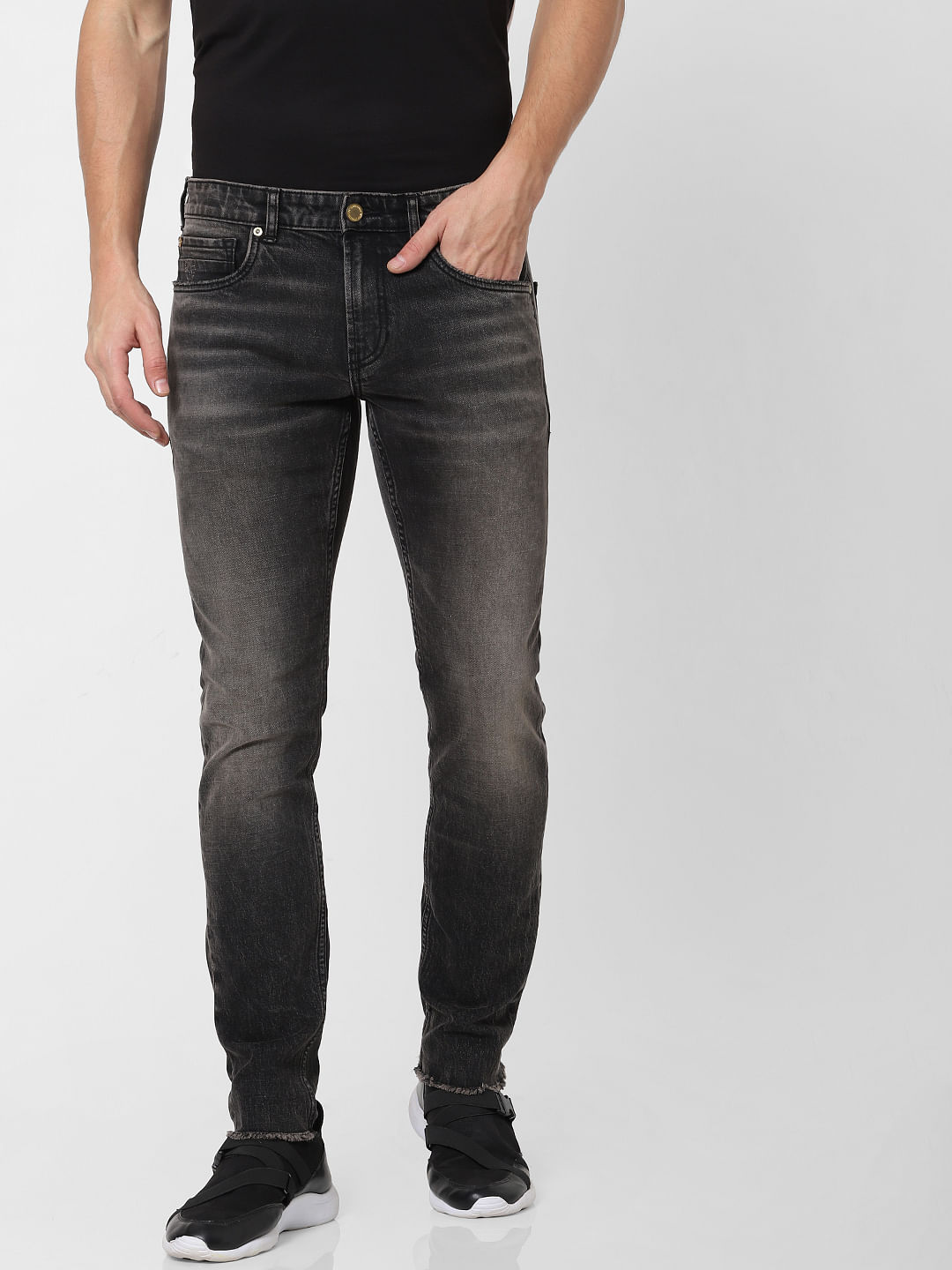 mens low rise black jeans