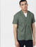 Green Lapel Linen Blend Short Sleeves Shirt