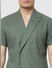Green Lapel Linen Blend Short Sleeves Shirt