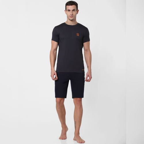 JACK&JONES Dark Grey Logo Print Crew Neck T-shirt