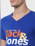 Blue Logo Print V Neck T-shirt