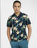 Navy Blue Tropical Print Polo T-shirt_406223+2