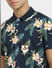 Navy Blue Tropical Print Polo T-shirt_406223+5