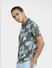 Grey Tropical Print Polo T-shirt_406225+3