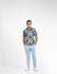 Grey Tropical Print Polo T-shirt_406225+6