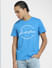 Blue Logo Print Crew Neck T-shirt_406229+2