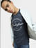 Navy Blue Logo Print Crew Neck T-shirt_406230+1
