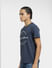 Navy Blue Logo Print Crew Neck T-shirt_406230+3