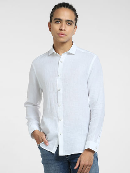 White Linen Full Sleeves Shirt