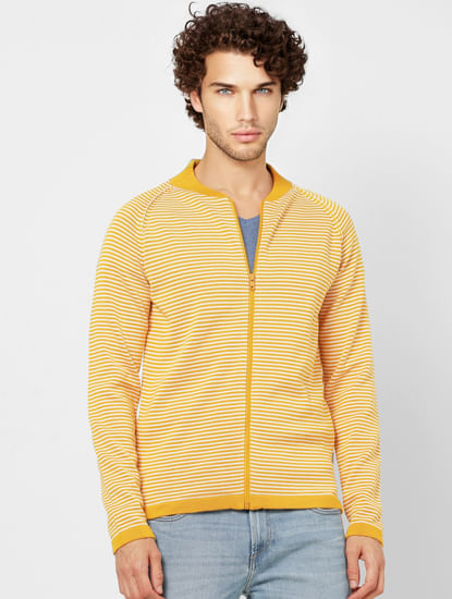 Yellow Striped Zip Up Cardigan