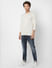 White Self Design Knit Pullover