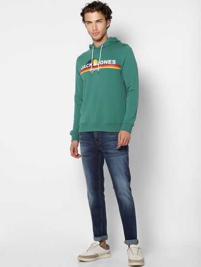 Green Logo Print Hooded Sweatshirt