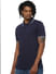 Dark Blue Contrast Tipping Polo Neck T-shirt_383096+3