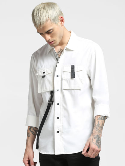 White Solid Full Sleeves Shirt