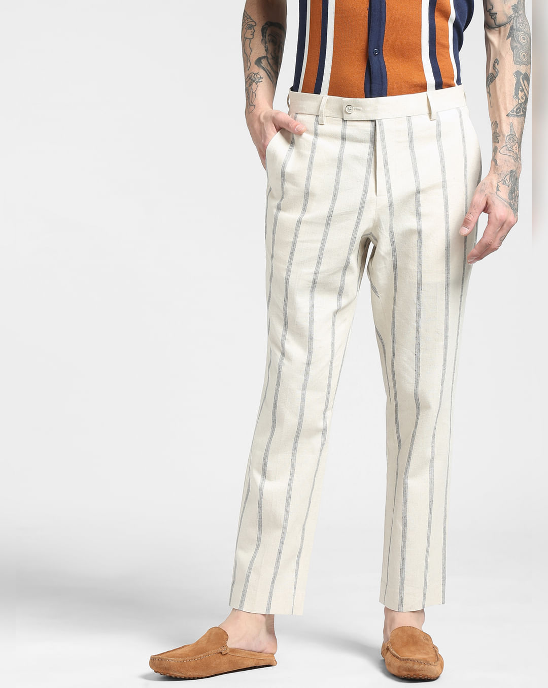 Beige Striped Pants|118454601