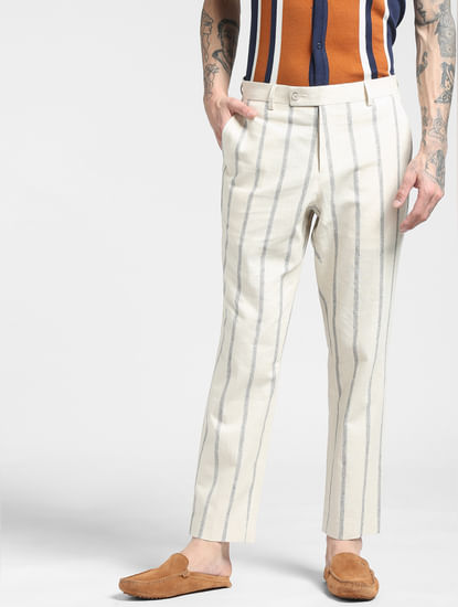 Beige Striped Pants
