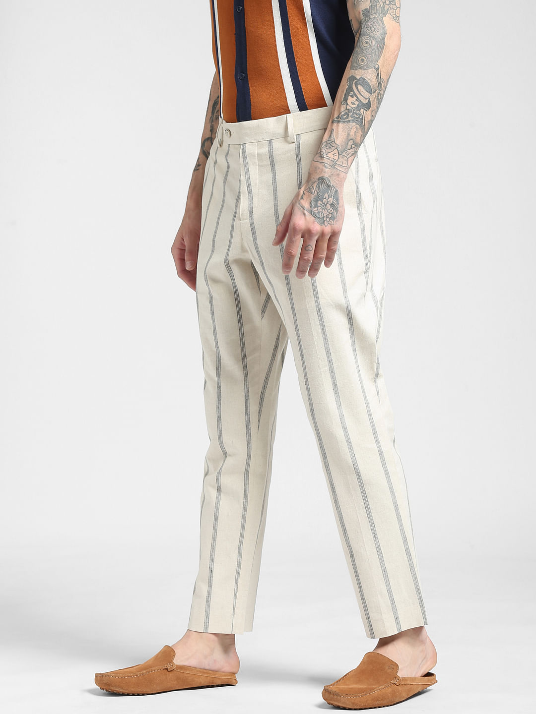 Trouser Pant Mens Formal Non Pleated Stripe Trouser  MT114