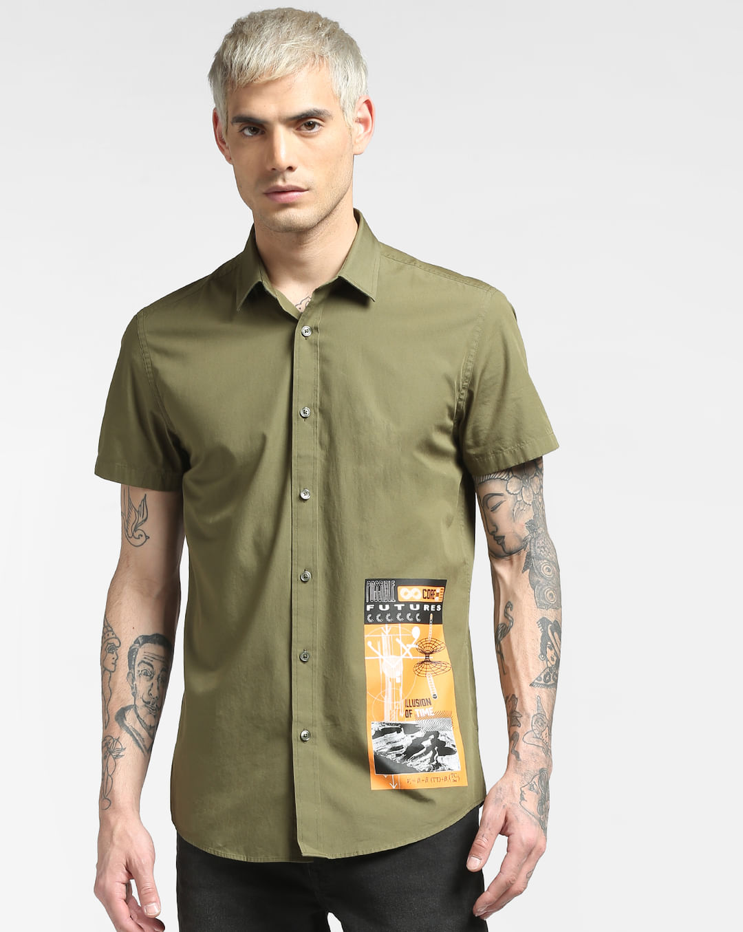 Green Oversized Half Sleeves Shirt|140832001