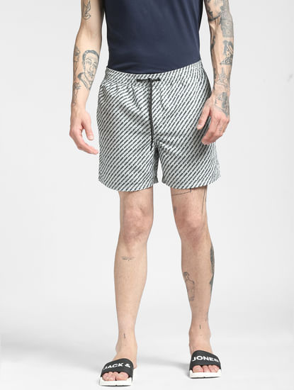 Grey Logo Print Swim Shorts