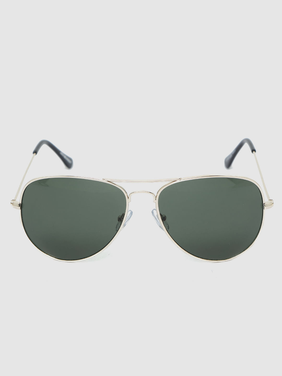 Yellow Gold Metal Green Medium Aviator Sunglass