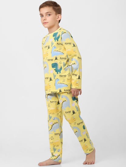 Boys Yellow Printed Sleepwear Set