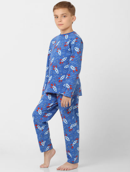 Boys Blue Printed T-shirt & Pyjama Sleepwear Set