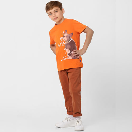 JACK&JONES Boys Orange Graphic Print T-shirt