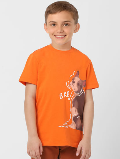 Boys Orange Graphic Print T-shirt