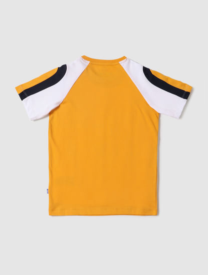 Boys Yellow Colourblocked Crew Neck T-shirt