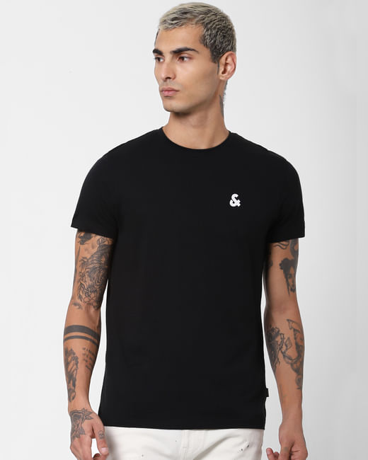 Black Textured Crew Neck T-shirt