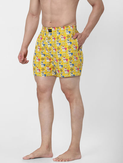 Yellow All Over Graphic Print Boxers