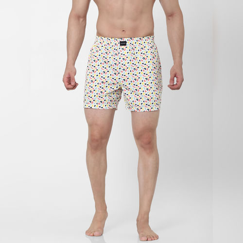 White Abstract Print Boxers