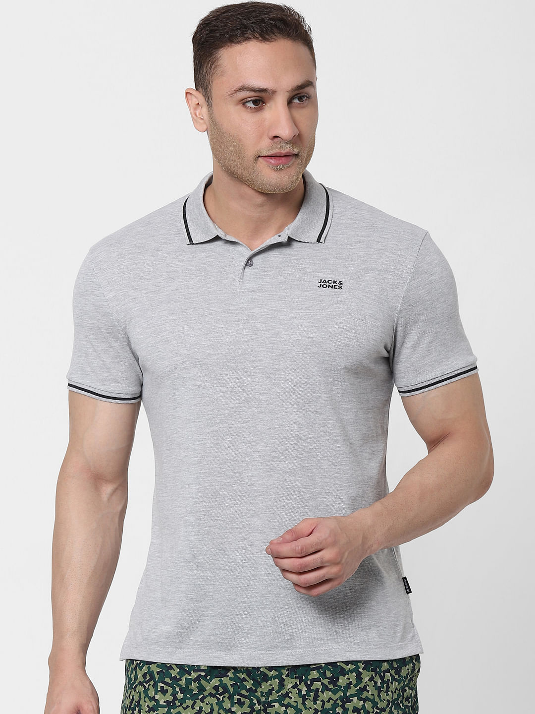 grey polo t shirt