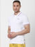 White Contrast Tipping Polo Neck T-shirt_383444+3