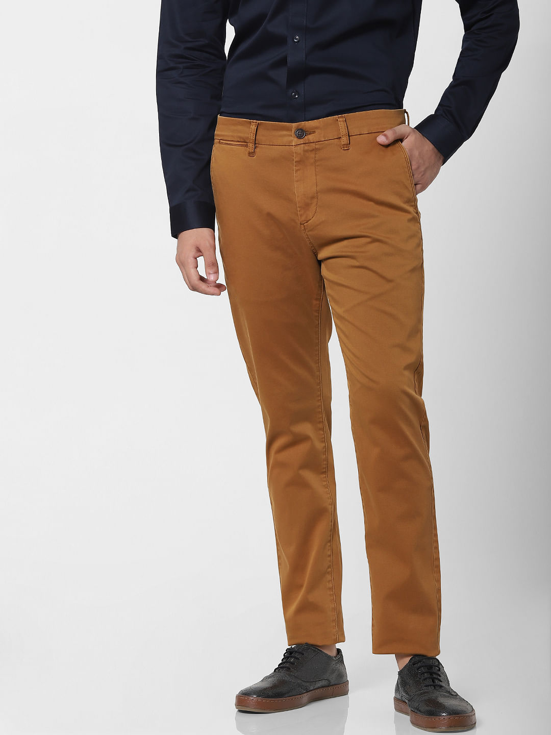 Buy Brown Solid Cotton Lycra Chino Pant for Men Online India  tbase