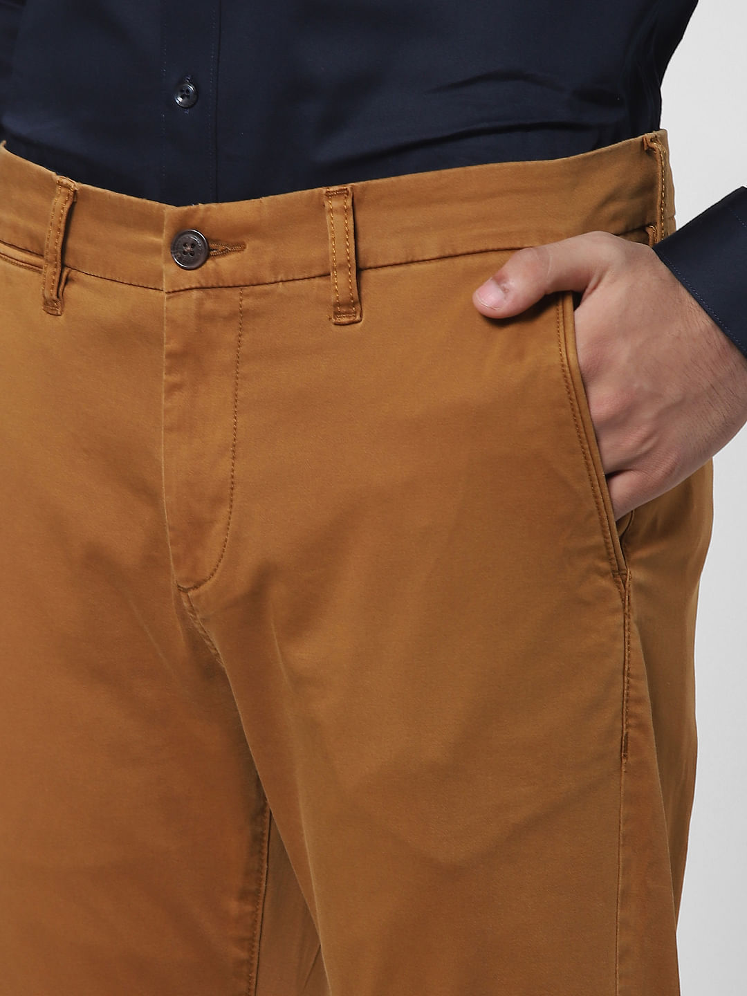 Hancock Men Peanut Brown Solids Pure Cotton Slim Fit Formal Trouser
