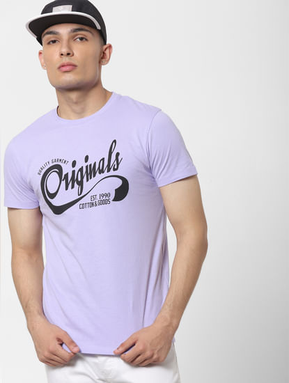 Purple Logo Print Crew Neck T-shirt