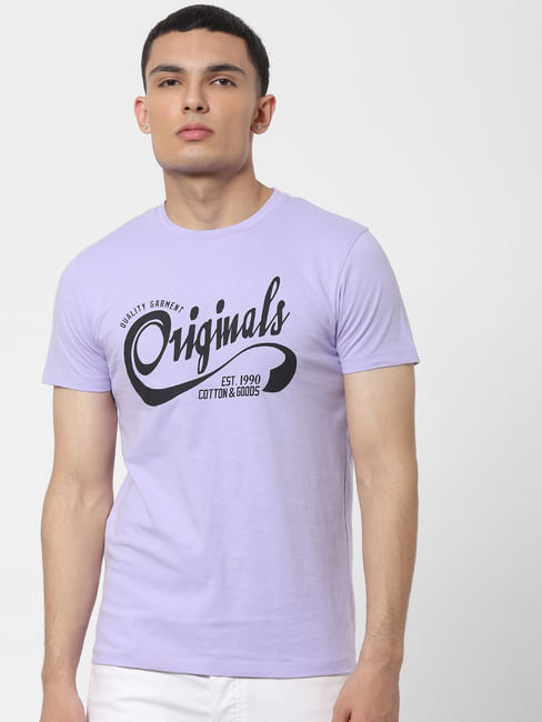Purple Logo Print Crew Neck T-shirt