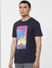 Navy Blue Graphic Print Crew Neck T-shirt_383541+2
