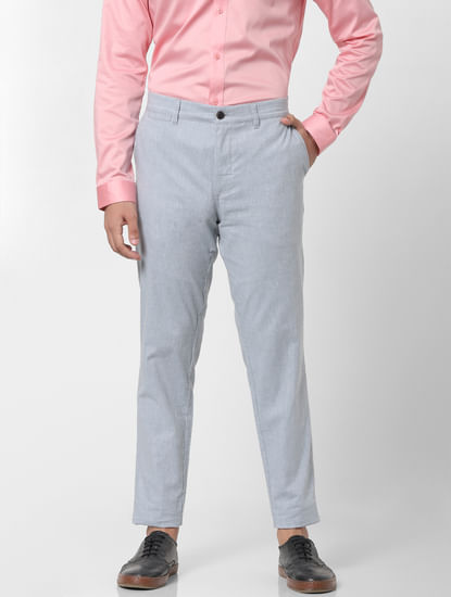 Grey Mid Rise Linen Pants