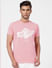 Pink Logo Print Crew Neck T-shirt_393106+2