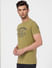 Olive Green Graphic Print Crew Neck T-shirt_393134+3