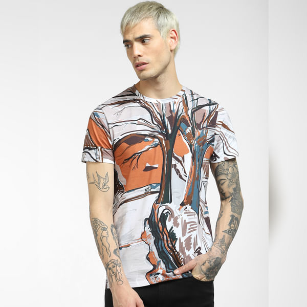 BESTSELLER CLOTHING White Printed Crew Neck T-shirt