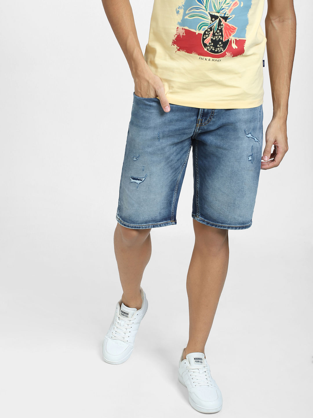 Jack & Jones Dark Grey Ripped Denim Shorts | New Look