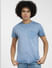 Blue Raw Edge Crew Neck T-shirt_406365+2