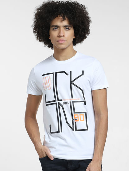 White Typographic Print Crew Neck T-shirt