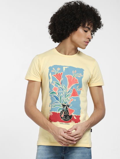 Beige Graphic Print Crew Neck T-shirt