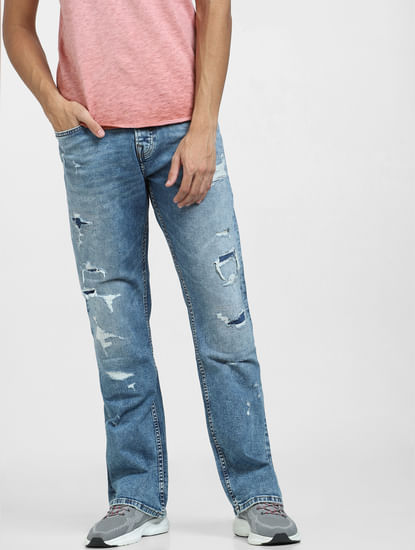 Light Blue High Rise Distressed Bootcut Jeans