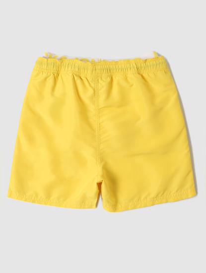 Boys Yellow Mid Rise Logo Print Swimshorts 