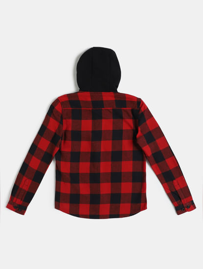 Boys Red Check Hoodie 